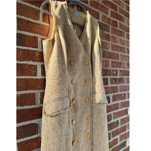J.McLaughlin Tan Linen Blend Double Breasted Fringe Sheath Dress | Size 6